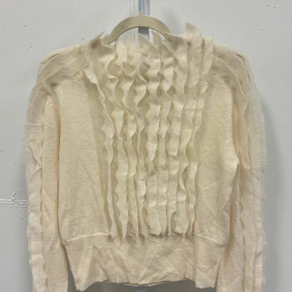 Sita Murt Cream Wool Alpaca Blend Ruffle Mock Neck Sweater Small Ivory White - Picture 4 of 14
